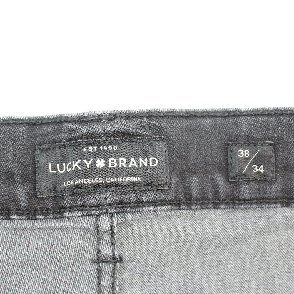 Lucky Brand 37 X 33 Athletic Fit Black Flex Straight Leg Distressed Denim Jeans - Picture 8 of 11